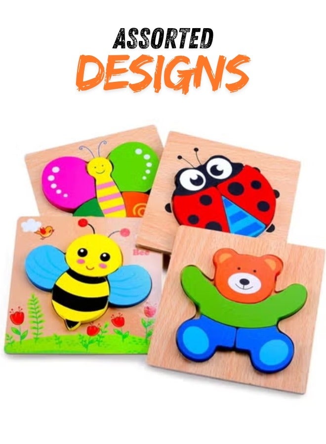 Wooden Puzzles for Toddlers – Set of 4 Animal Shapes (Ladybug, Bear, Bee, erfly) – Early STEM Learning Toy for Ages 1–3 Years - Image 1